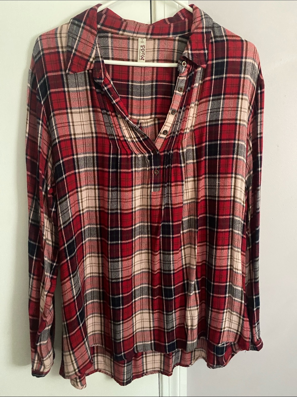Kut from the Kloth Red and Cream Plaid Button-Front Tunic